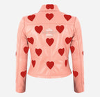MADELINE Women's Collared Leather Jacket with Heart Detailing