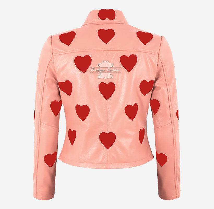 MADELINE Women's Collared Leather Jacket with Heart Detailing