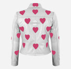 MADELINE Women's Collared Leather Jacket with Heart Detailing