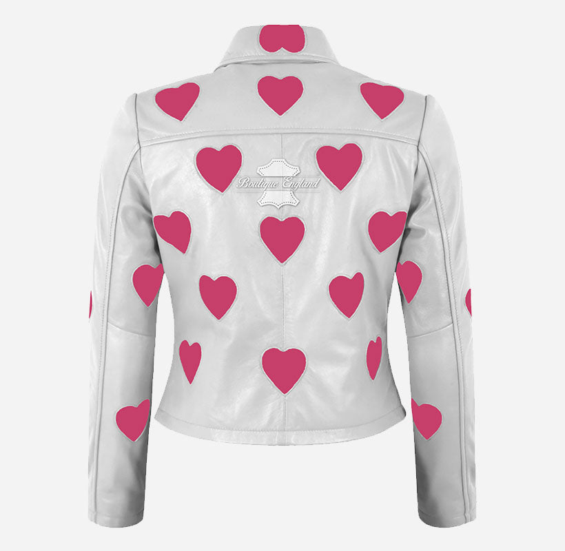 MADELINE Women's Collared Leather Jacket with Heart Detailing