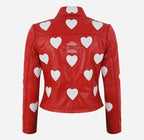 MADELINE Women's Collared Leather Jacket with Heart Detailing