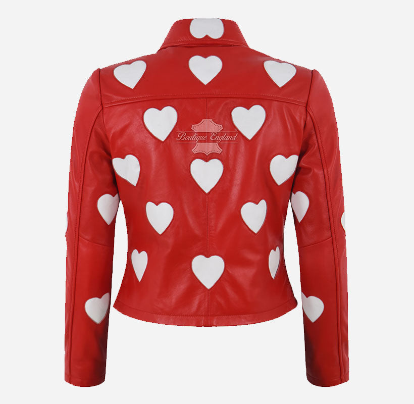 MADELINE Women's Collared Leather Jacket with Heart Detailing