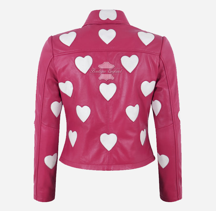 MADELINE Women's Collared Leather Jacket with Heart Detailing