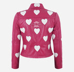 MADELINE Women's Collared Leather Jacket with Heart Detailing