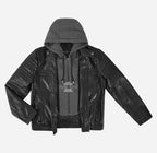 CLARK Men's Leather Hooded Jacket with Removeable Fabric Hoodie