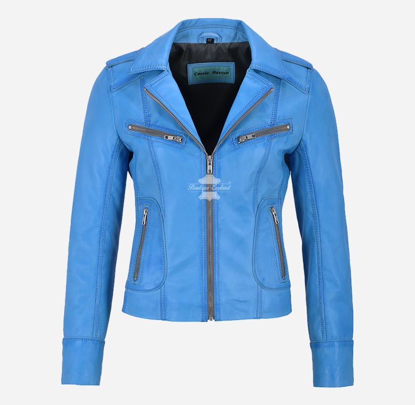 RIDER Women's Casual Center Zip Leather Biker Jacket