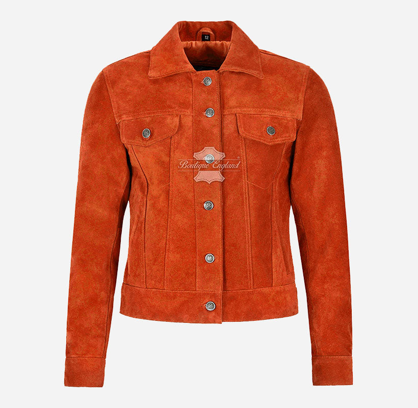 Women TRUCKER Suede Jacket Western Shirt Style Jacket
