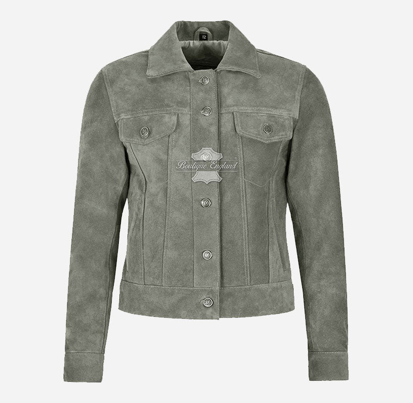 Women TRUCKER Suede Jacket Western Shirt Style Jacket