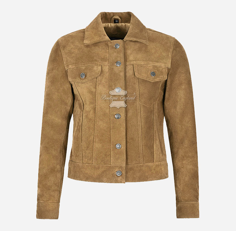 Women TRUCKER Suede Jacket Western Shirt Style Jacket