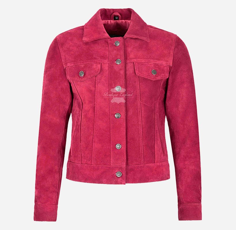 Ladies TRUCKER Suede Jacket Western Shirt Style Suede Jacket