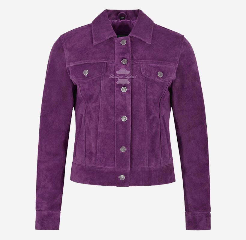 Ladies TRUCKER Suede Jacket Western Shirt Style Suede Jacket