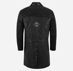 CITY Black Knee Length Leather Coat For Men's