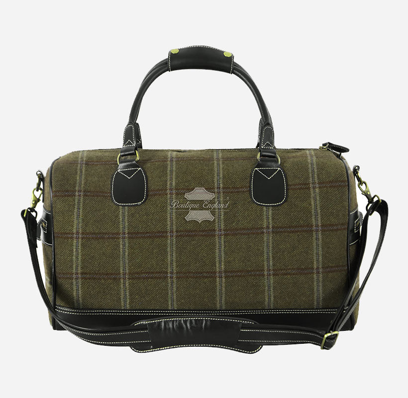 Tweed Fabric Large Holdall Weekend Bag with Leather Detailing