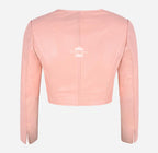 MARTY Women Collarless Cropped Leather Jacket Leather Shrug