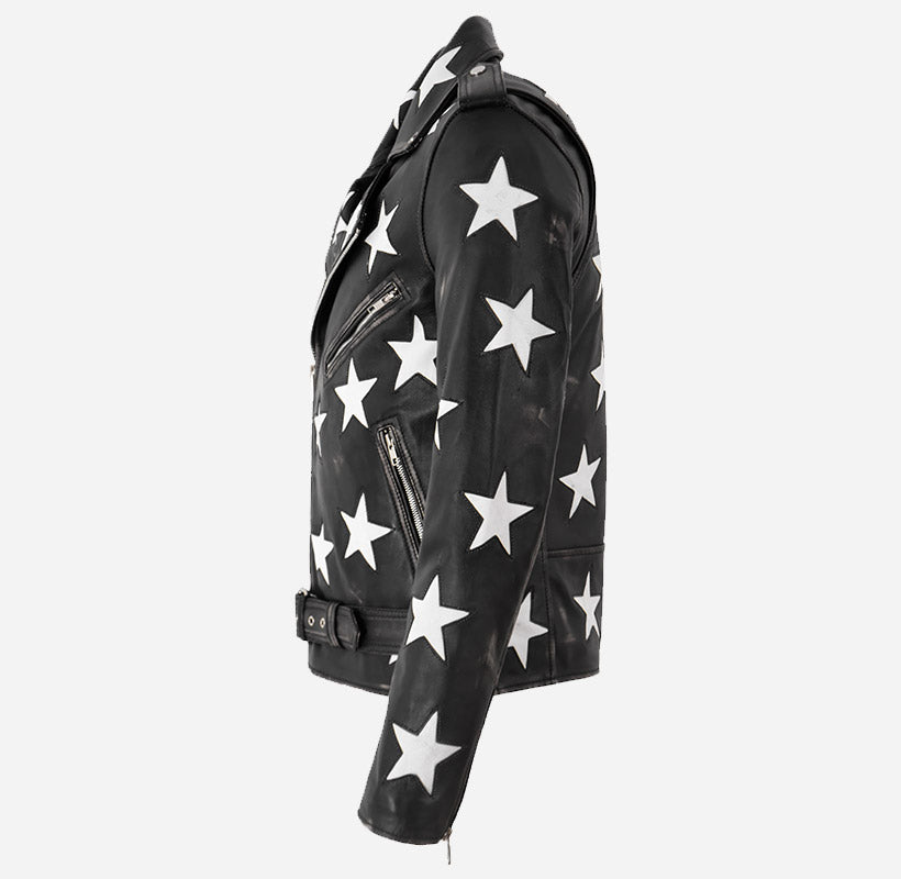 BRANDO Men's Leather Biker Jacket with Star Accents