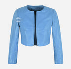 MARTY Women Collarless Cropped Leather Jacket Leather Shrug