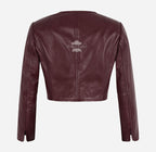 MARTY Women Collarless Cropped Leather Jacket Leather Shrug