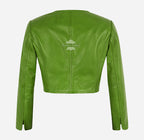 MARTY Women Collarless Cropped Leather Jacket Leather Shrug