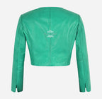 MARTY Women Collarless Cropped Leather Jacket Leather Shrug
