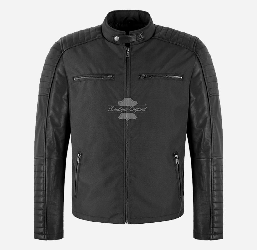 MOB Men's Leather Plus Fabric Jacket Biker Style Fashion Jacket