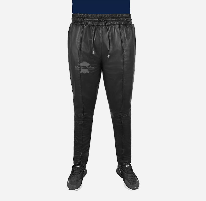 Men's Slim Fit Joggers Leather Trousers Jogging Bottom