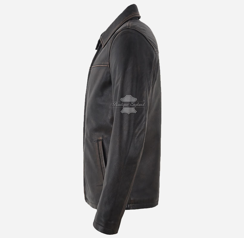 NOBLE Men's Classic Collared Leather Jacket