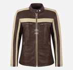 BLITZAR Women's Leather Racer Jacket in Brown