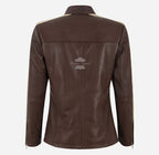 BLITZAR Women's Leather Racer Jacket in Brown