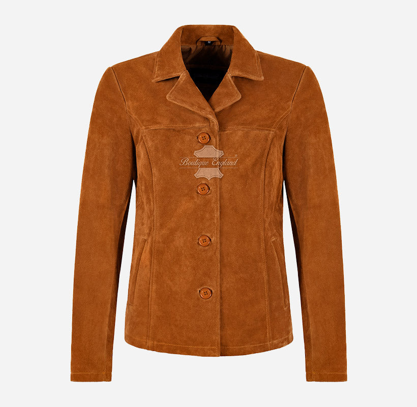 JENNIFER Women's Suede Jacket Box Blazer Coat