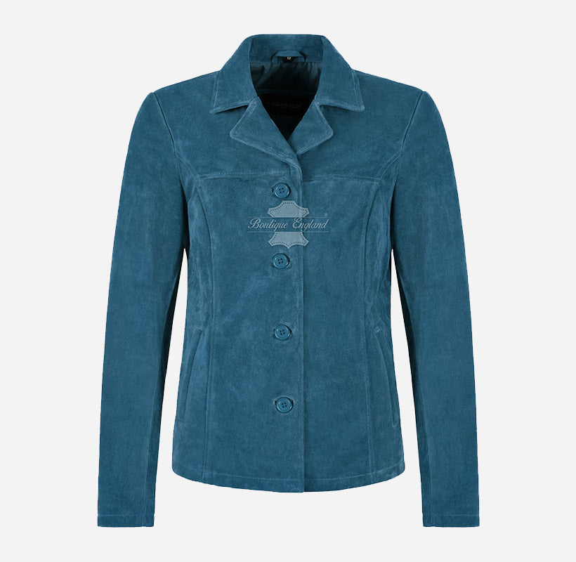 JENNIFER Women's Suede Blazer Jacket Box Coat