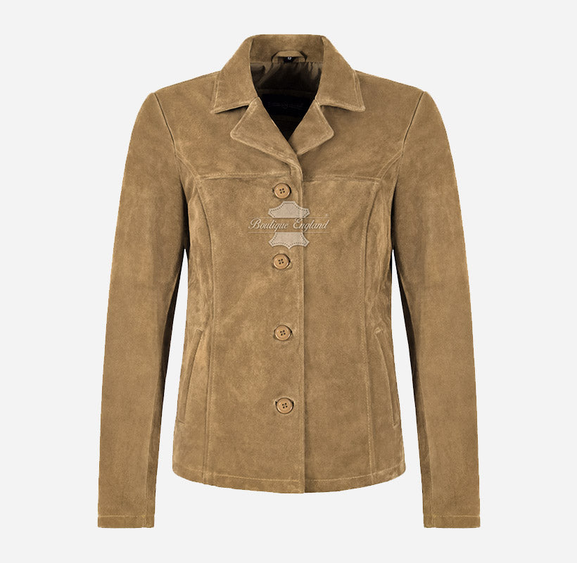 JENNIFER Women's Suede Blazer Jacket Box Coat