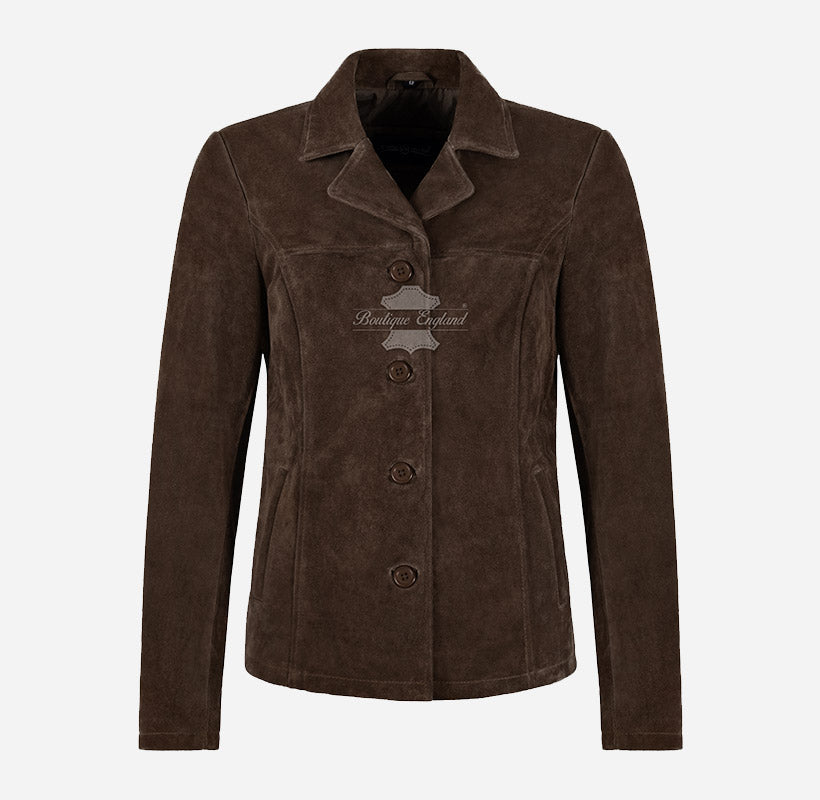 JENNIFER Women's Suede Blazer Jacket Box Coat