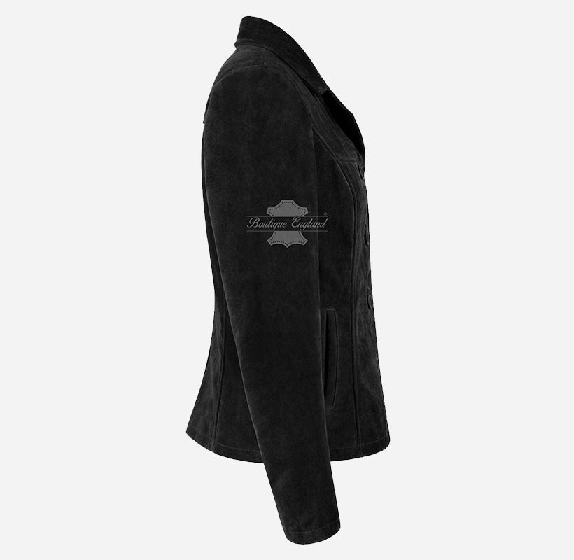 JENNIFER Women's Suede Blazer Jacket Box Coat