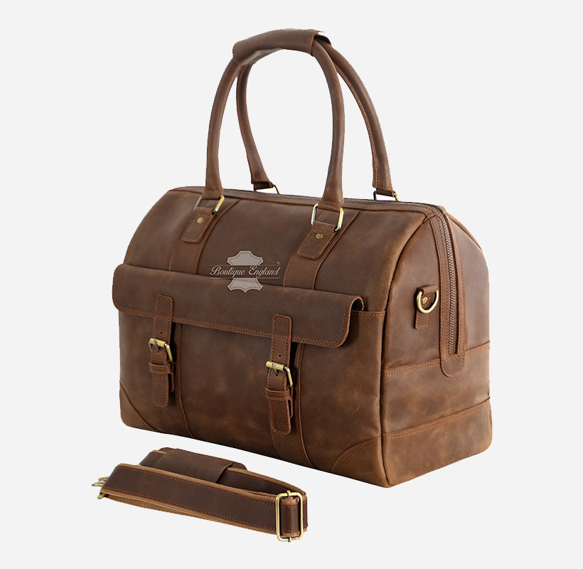 Medium Leather Holdall in Brown Travel Luggage Duffle Bag