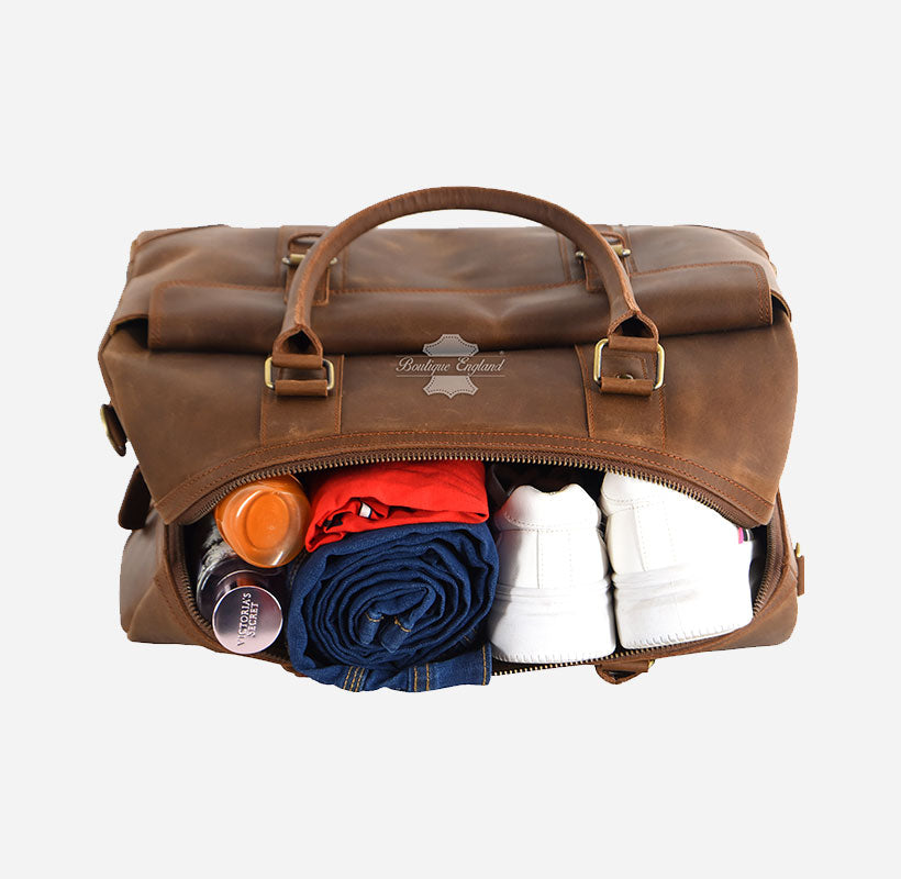 Medium Leather Holdall in Brown Travel Luggage Duffle Bag