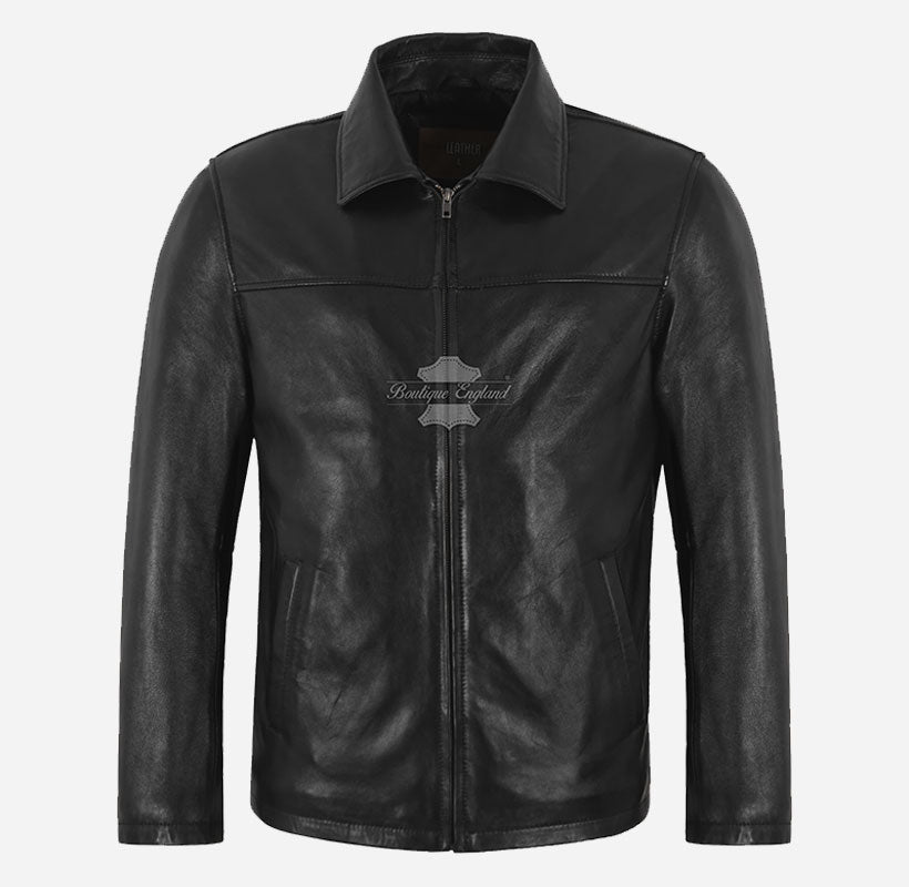 NOBLE Men's Classic Collared Leather Jacket