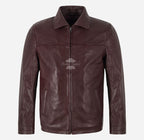NOBLE Men's Classic Collared Leather Jacket in Burgundy