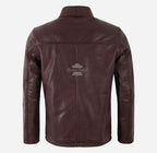 NOBLE Men's Classic Collared Leather Jacket in Burgundy