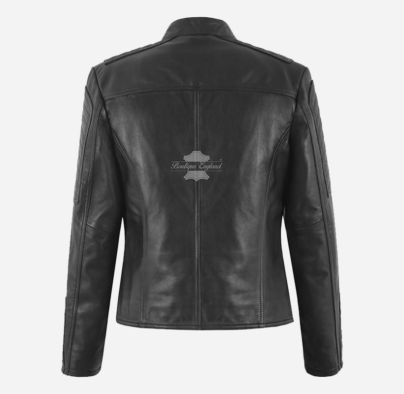 HALOA Ladies Black Biker Leather Jacket Slim Fit Leather Jacket