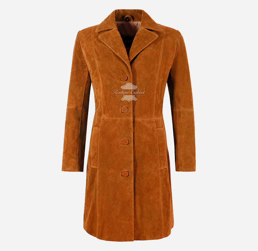 ELEGANT Women's Classic Suede Trench Coat Knee Length