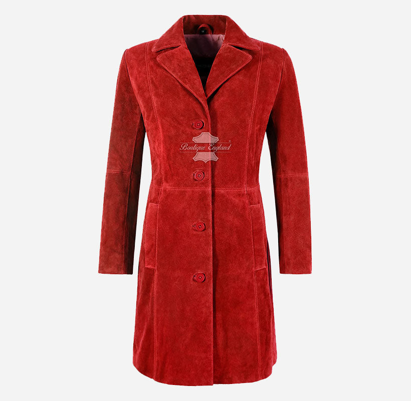 ELEGANT Women's Classic Suede Trench Coat Knee Length Coat