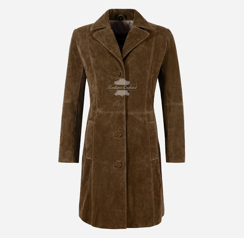 ELEGANT Women's Classic Suede Trench Coat Knee Length