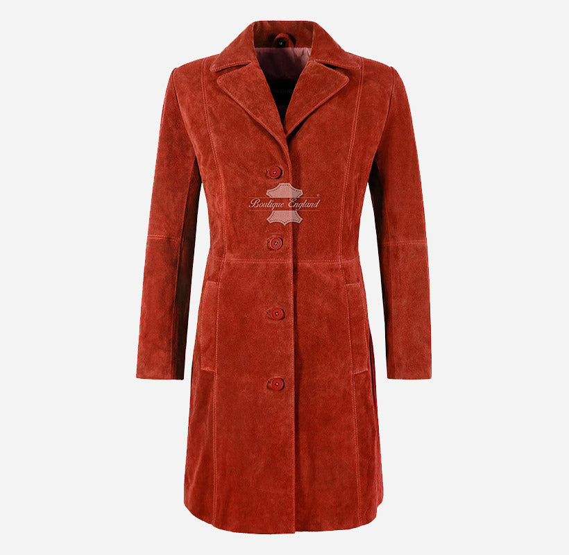 ELEGANT Women's Suede Trench Coat Long 3/4 Length