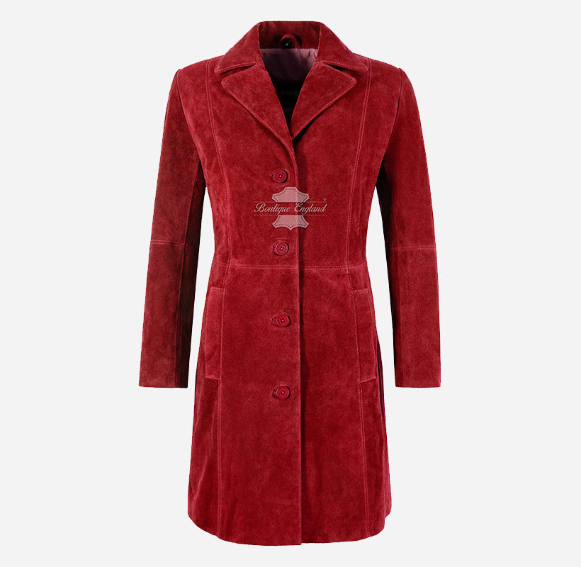 ELEGANT Women's Classic Suede Trench Coat Knee Length