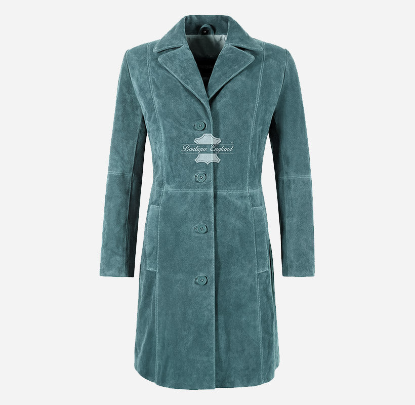 ELEGANT Women's Classic Suede Trench Coat Knee Length