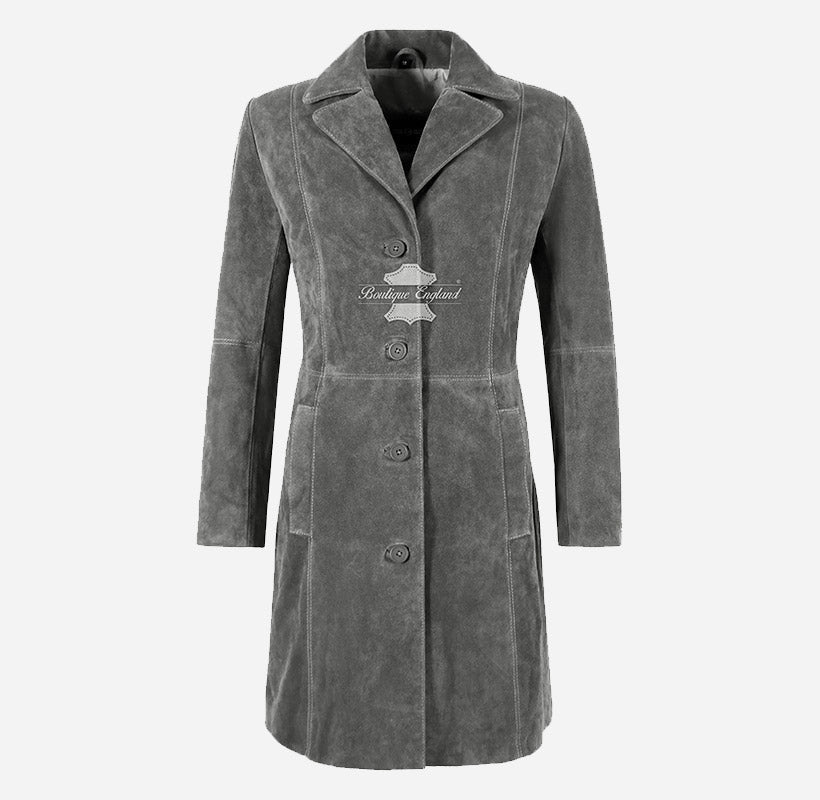 ELEGANT Women's Suede Trench Coat Long 3/4 Length