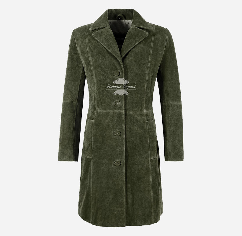 ELEGANT Women's Suede Trench Coat Long 3/4 Length