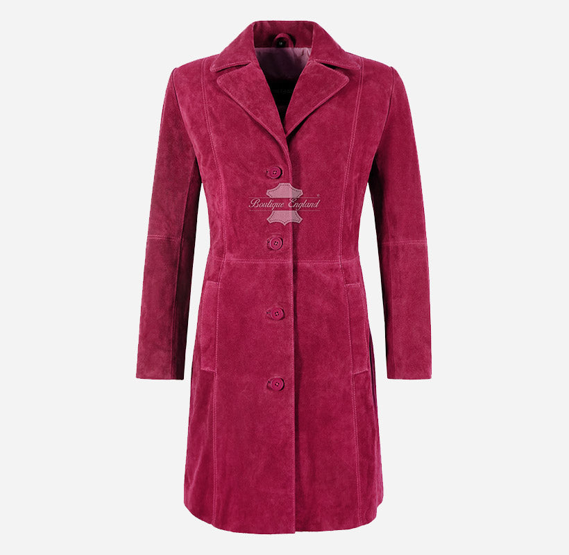 ELEGANT Women's Suede Trench Coat Long 3/4 Length
