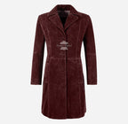 ELEGANT Women's Suede Trench Coat Long 3/4 Length