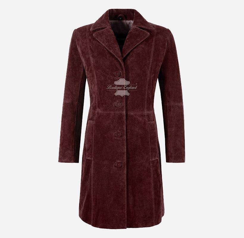 ELEGANT Women's Suede Trench Coat Long 3/4 Length